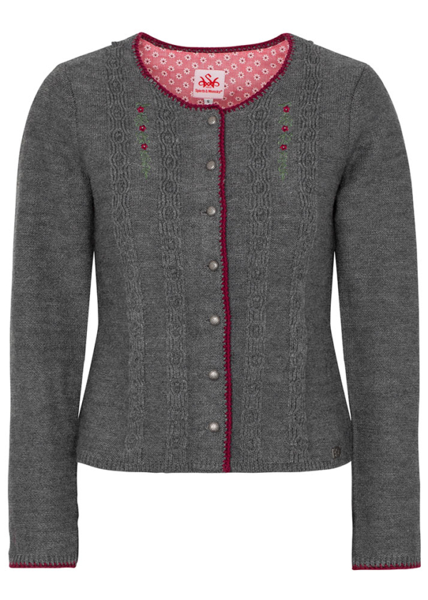 Damen Strickjacke Noppe, Spieth & Wensky, dunkelgrau-weinrot