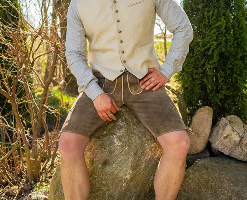 Herren Lederhose, Weste beige